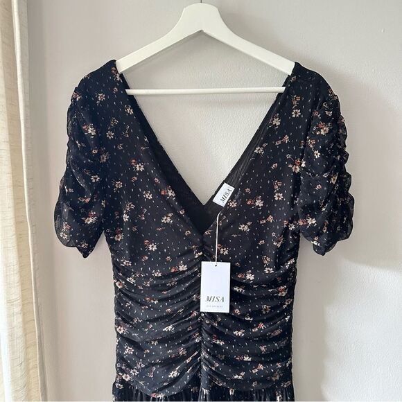 MISA Los Angeles Floral Rebecca Ruched Maxi Dress in Autumn Ditsy Mesh - Picture 6 of 11